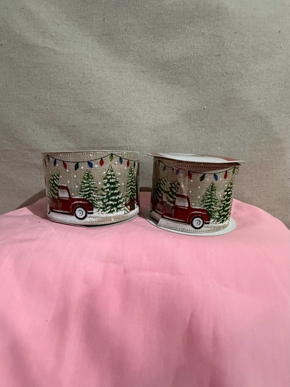Celebrate It Red Truck Burlap Ribbon with Green Trees
